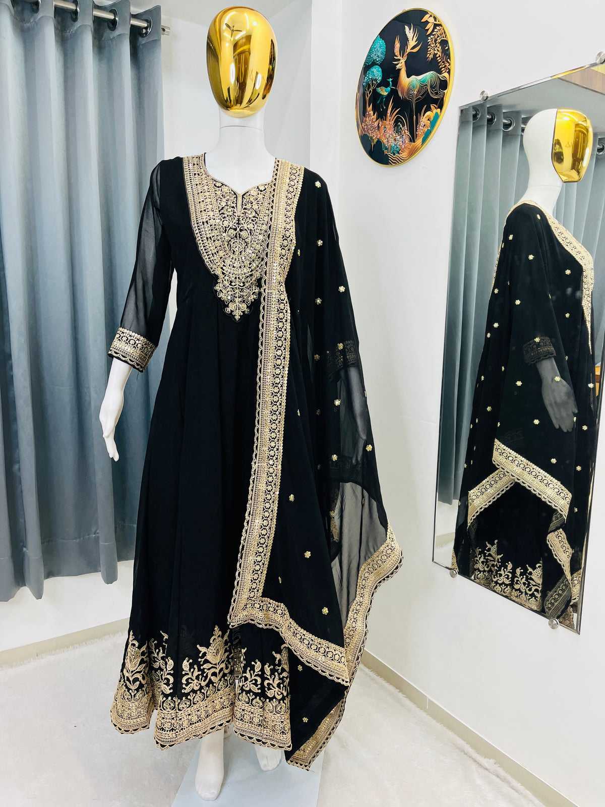 Embroidered Gown for Women with Dupatta | Heavy Sequin Work 2 Piece Outfit