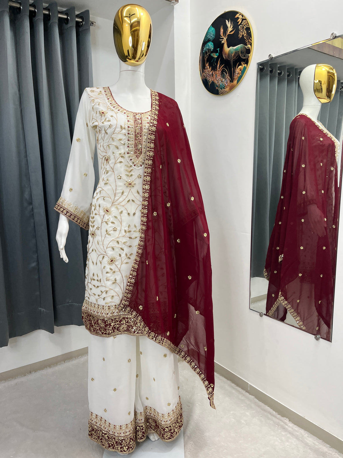 Embroidered Georgette Palazzo Set for Women with Dupatta
