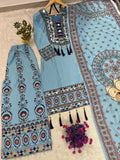 Printed Palazzo Set for Women with Dupatta | Mirror Work 3 Piece Outfit