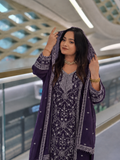 Purple Embroidered Palazzo Set for Women with Dupatta