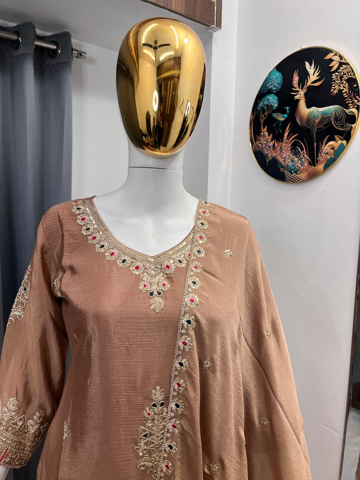 Eid Special Embroidered Chinon Silk Palazzo Set with Dupatta