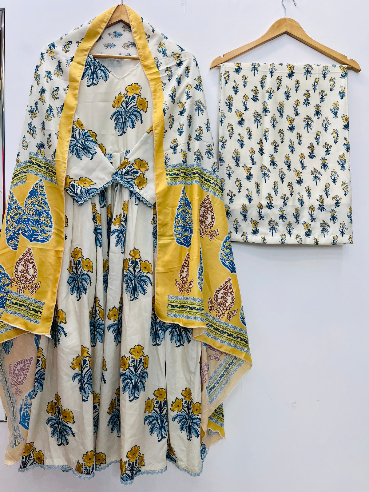 Printed Gown Palazzo Set for Women with Dupatta