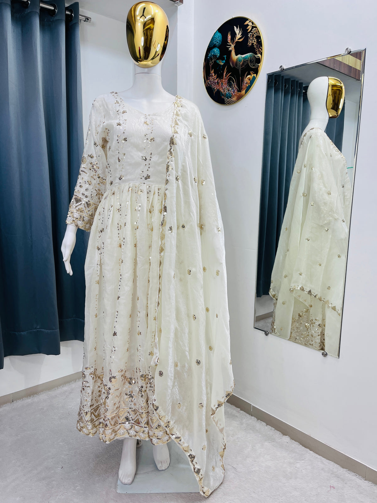 Heavy Embroidered Gown for Women with Pants and Dupatta | 3 Piece Festive Outfit