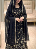 Black Embroidered Gown for Women with Pant & Dupatta