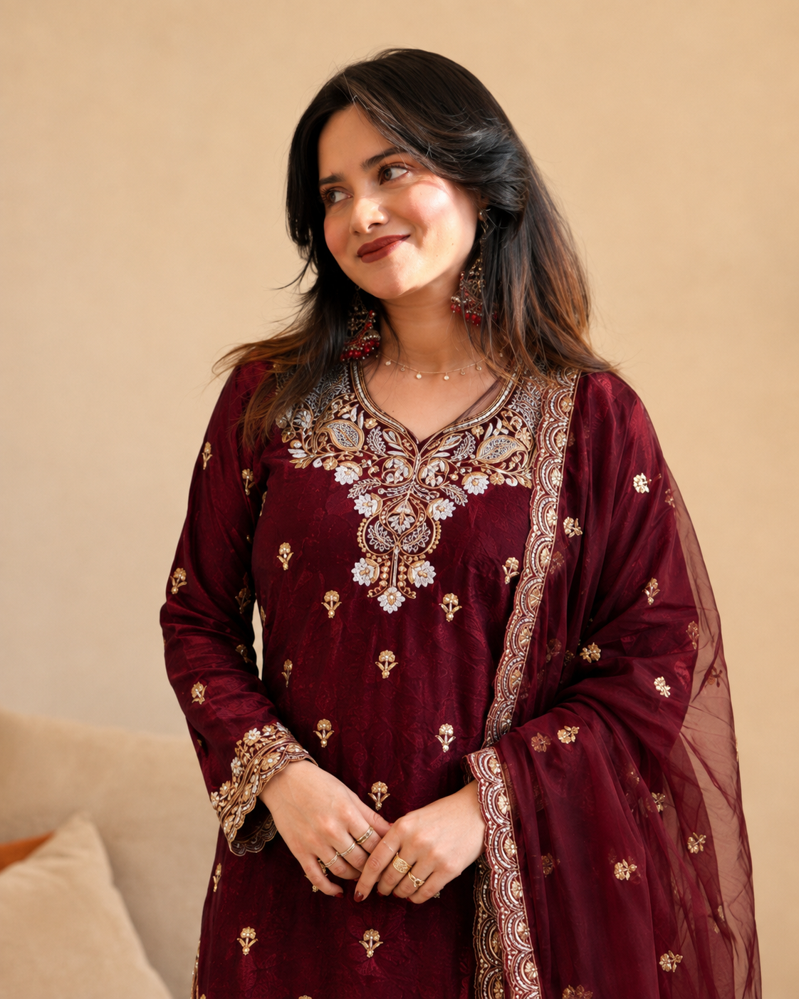 Embroidered Farshi Palazzo Suit Set with Dupatta | 3 Piece Festive Outfit