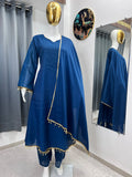 Royal Blue Chanderi Suit Set for Women with Dupatta