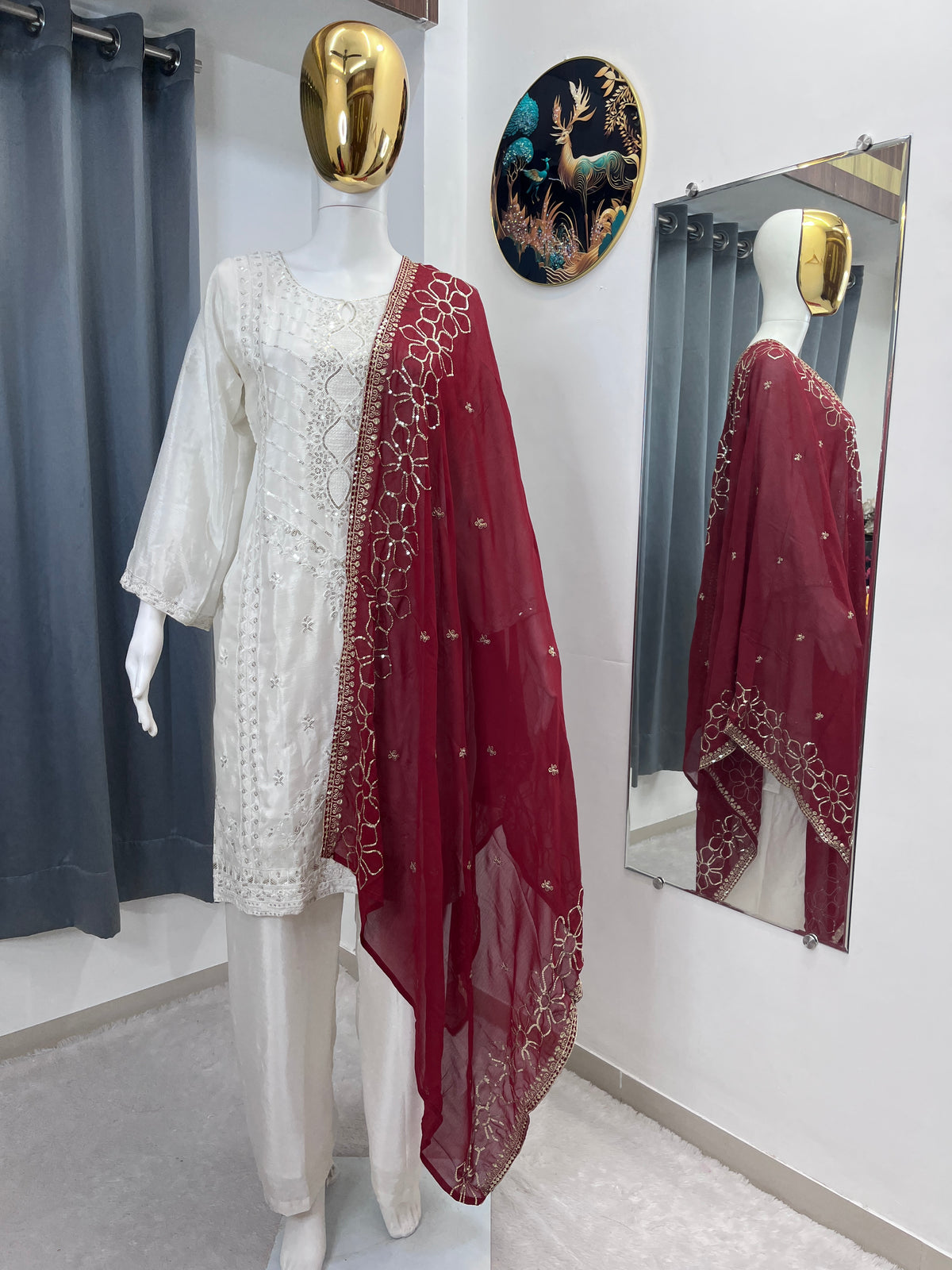 Embroidered Palazzo Suit Set for Women with Dupatta