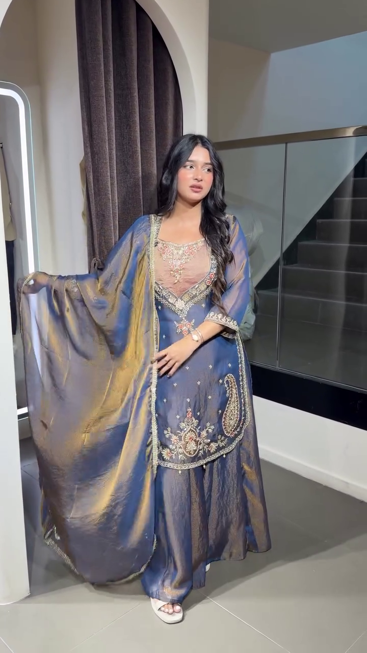 Embroidered Suit Set for Women with Palazzo & Dupatta | Festive 3 Piece Outfit