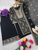 Black Embroidered Palazzo Suit Set for Women with Dupatta