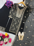 Black Embroidered Palazzo Suit Set for Women with Dupatta