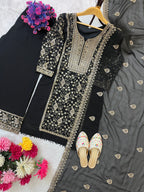 Black Embroidered Palazzo Suit Set for Women with Dupatta