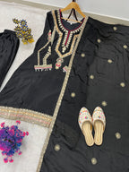 Embroidered Palazzo Set for Women with Dupatta | 3 Piece Pure Chinon Silk Festive Outfit