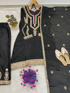 Embroidered Palazzo Set for Women with Dupatta | 3 Piece Pure Chinon Silk Festive Outfit