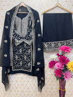 Black Embroidered Palazzo Suit Set for Women with Dupatta