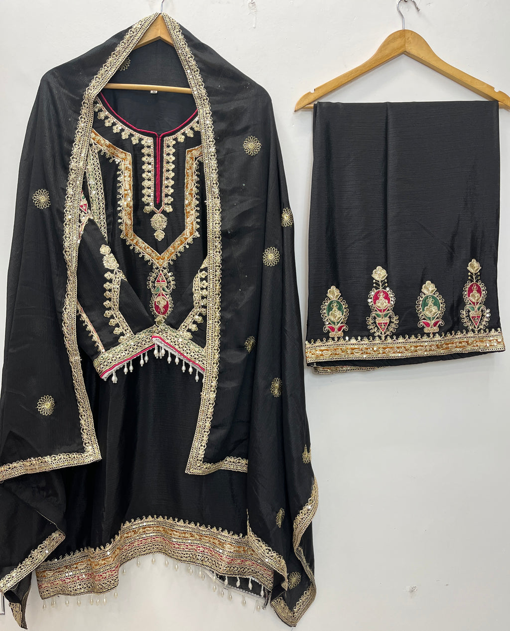 Embroidered Palazzo Set for Women with Dupatta | 3 Piece Pure Chinon Silk Festive Outfit
