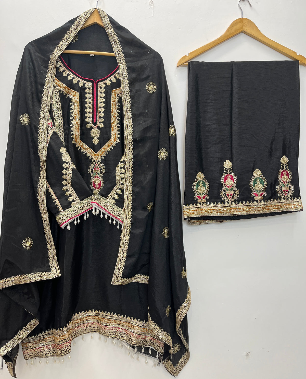 Embroidered Palazzo Set for Women with Dupatta | 3 Piece Pure Chinon Silk Festive Outfit
