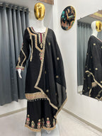 Embroidered Palazzo Set for Women with Dupatta | 3 Piece Pure Chinon Silk Festive Outfit