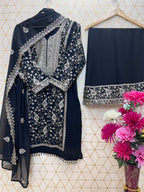 Black Embroidered Palazzo Suit Set for Women with Dupatta