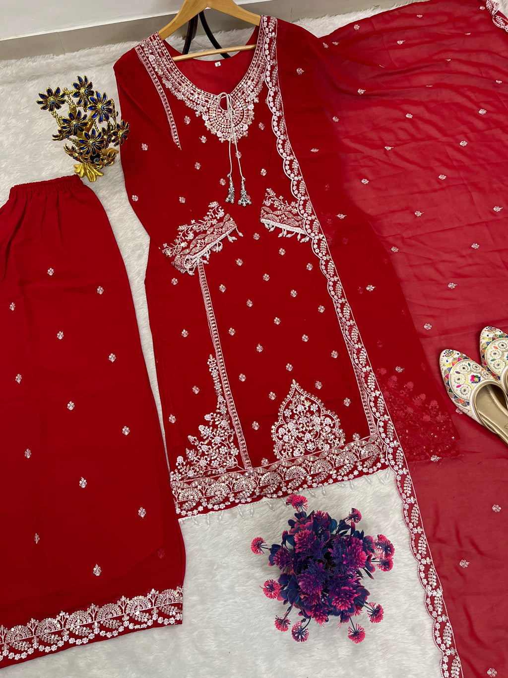 Designer Embroidered Palazzo Set for Women with Dupatta | Fox Georgette 3 Piece Set