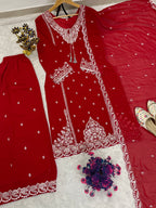 Designer Embroidered Palazzo Set for Women with Dupatta | Fox Georgette 3 Piece Set