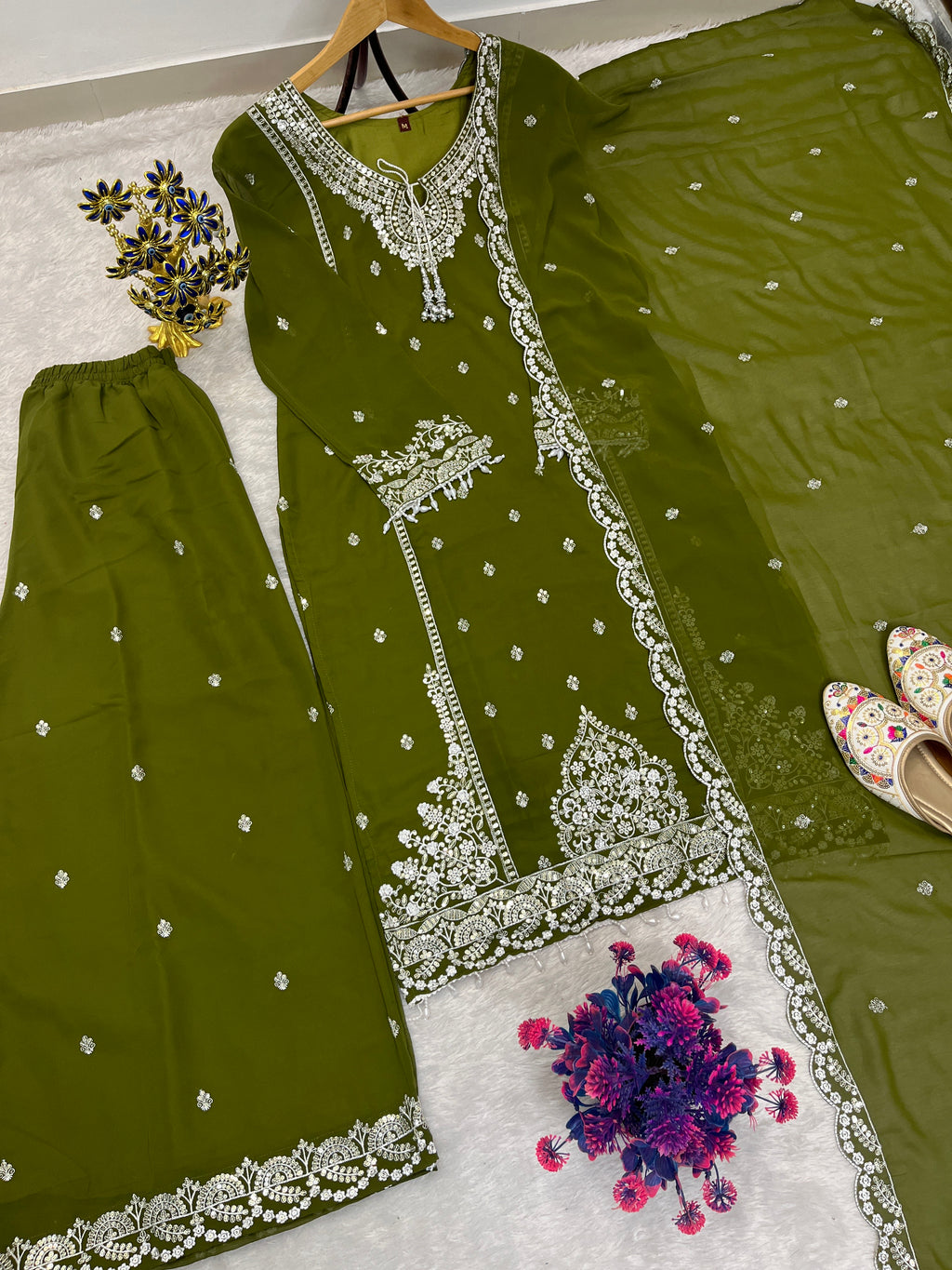 Designer Embroidered Palazzo Set for Women with Dupatta | Fox Georgette 3 Piece Set