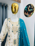 Embroidered Silk Palazzo Suit Set for Women with Dupatta