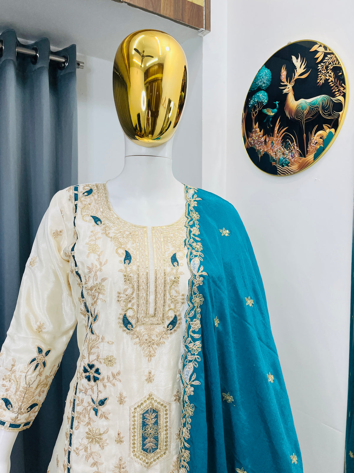 Embroidered Silk Palazzo Suit Set for Women with Dupatta