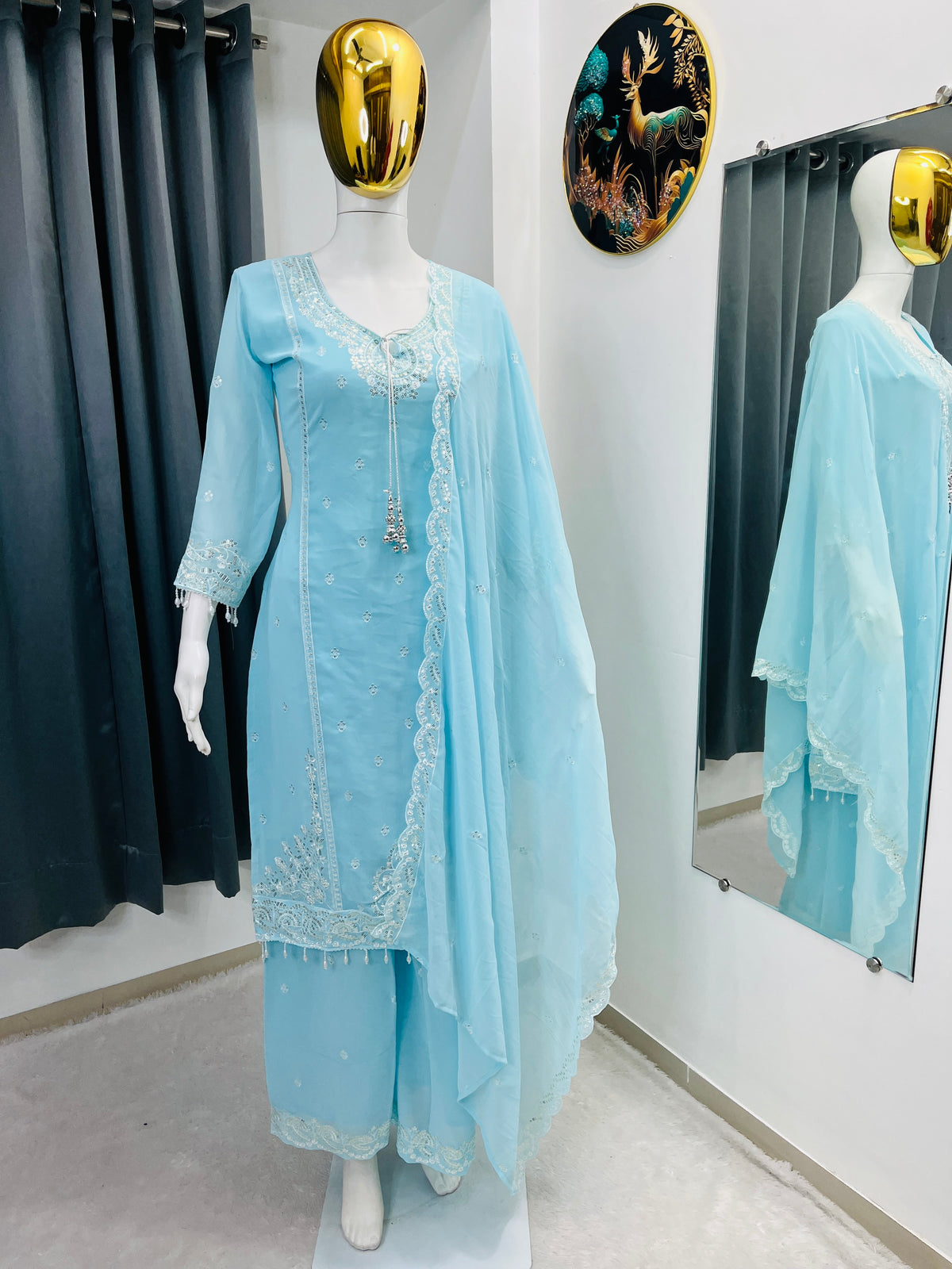 Designer Embroidered Palazzo Set for Women with Dupatta | Fox Georgette 3 Piece Set