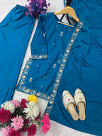 Embroidered Palazzo Set for Women with Dupatta | 3 Piece Heavy Crepe Festive Outfit