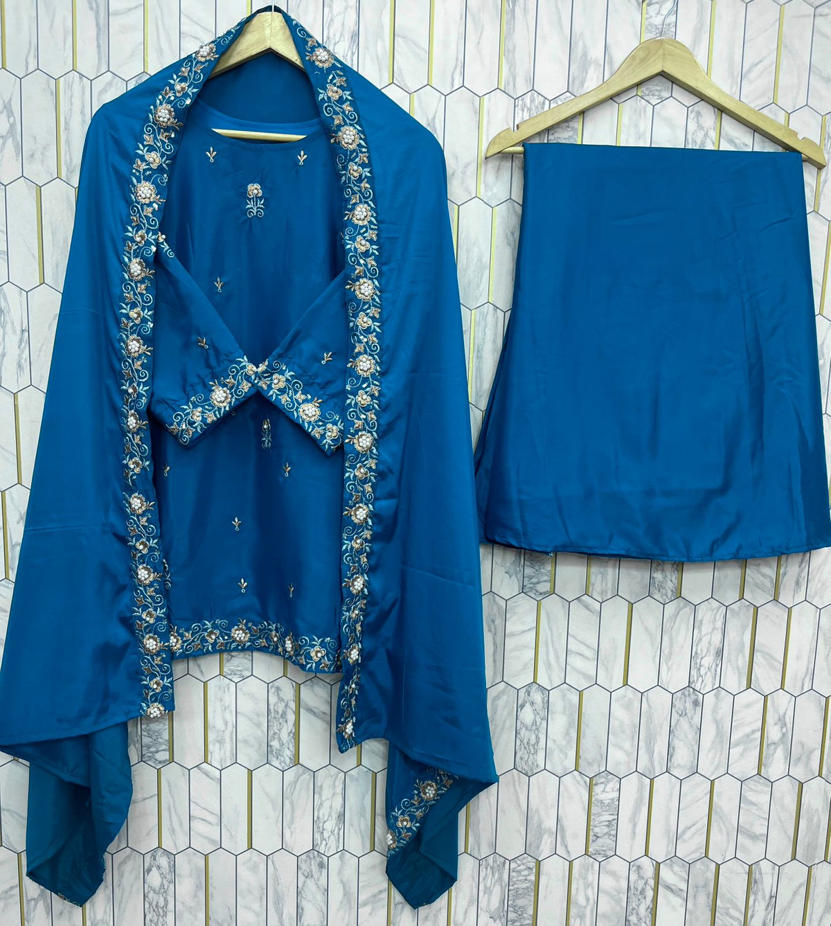 Embroidered Palazzo Set for Women with Dupatta | 3 Piece Heavy Crepe Festive Outfit