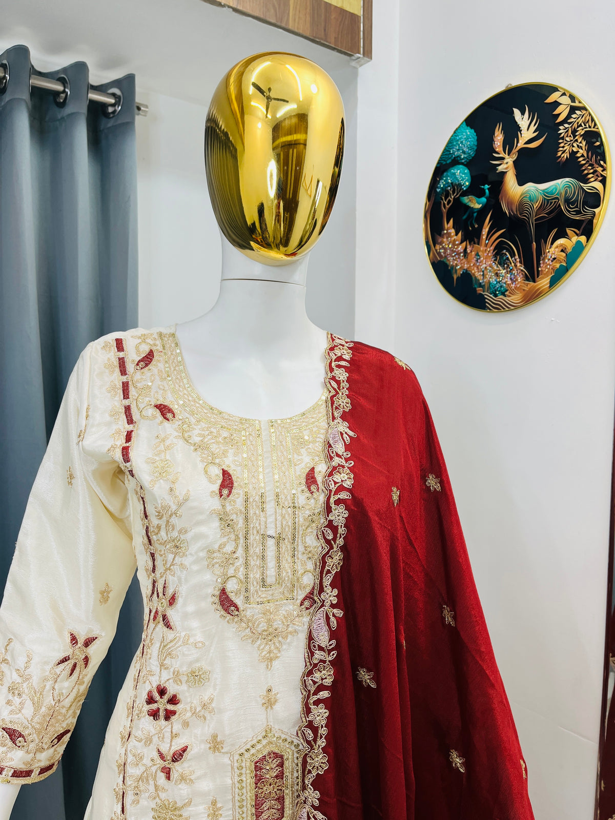Embroidered Silk Palazzo Suit Set for Women with Dupatta
