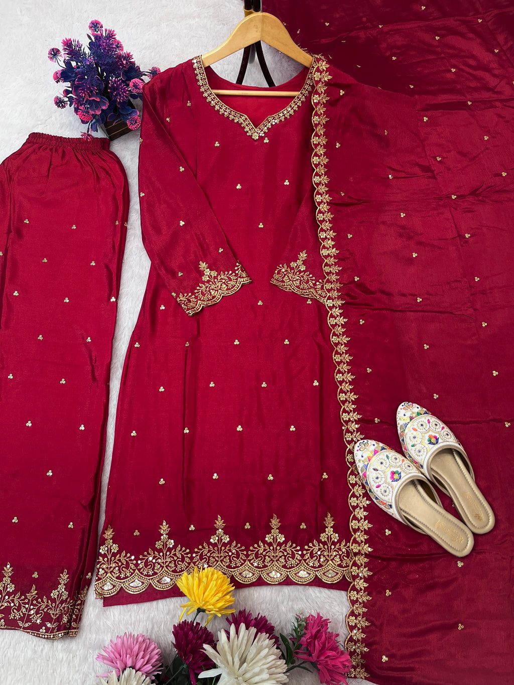 Festival Special Embroidered Palazzo Set for Women with Dupatta