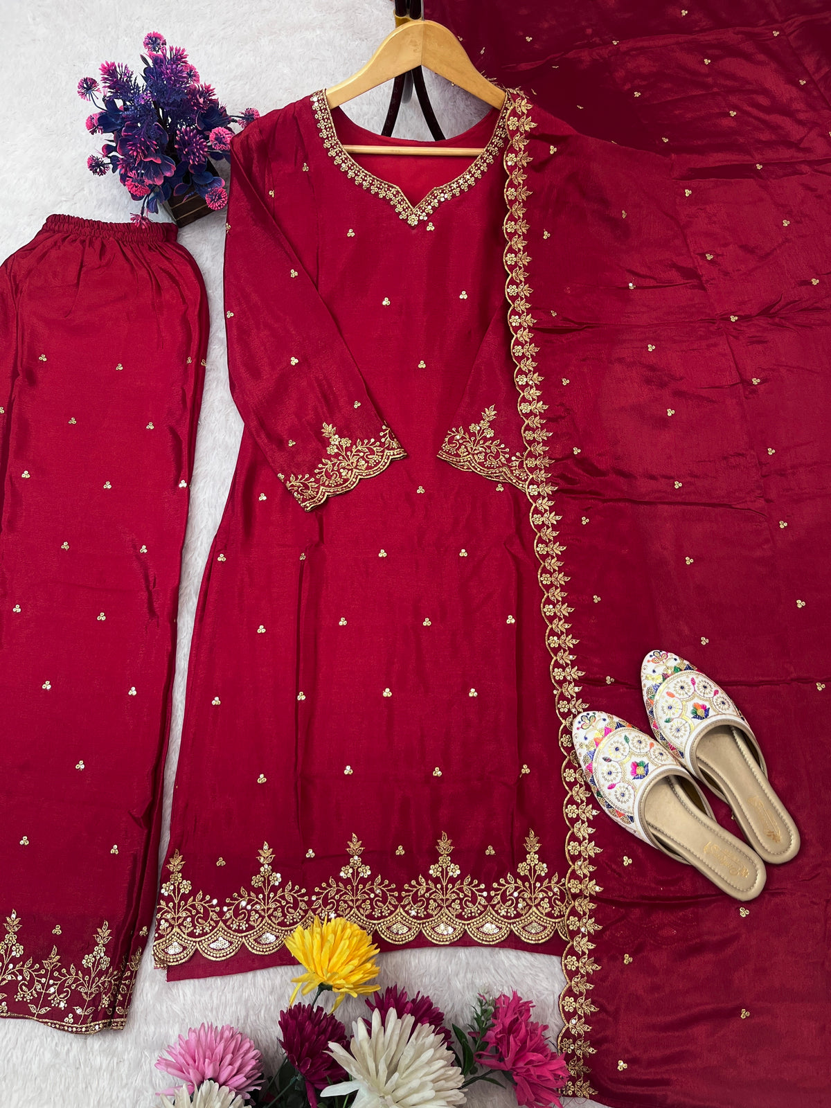 Festival Special Embroidered Palazzo Set for Women with Dupatta