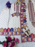 Printed Mirror Work Top and Palazzo Set with Dupatta