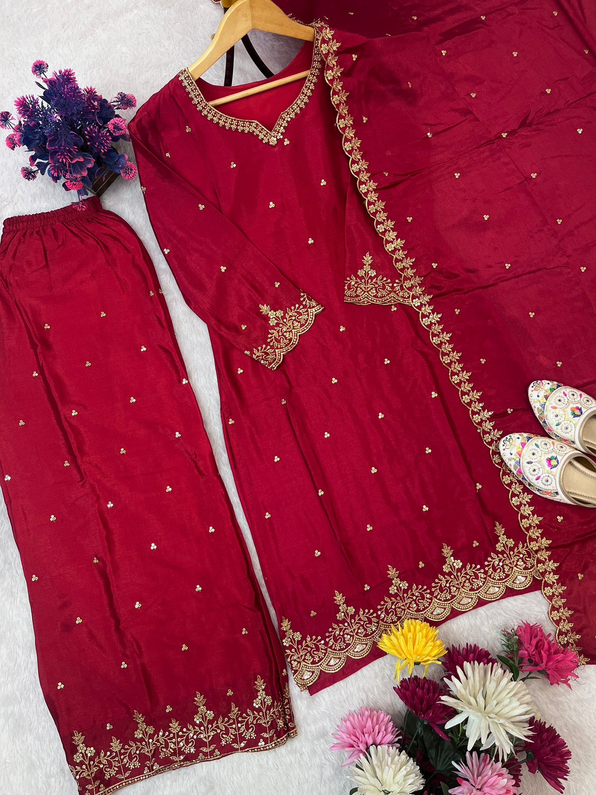 Festival Special Embroidered Palazzo Set for Women with Dupatta