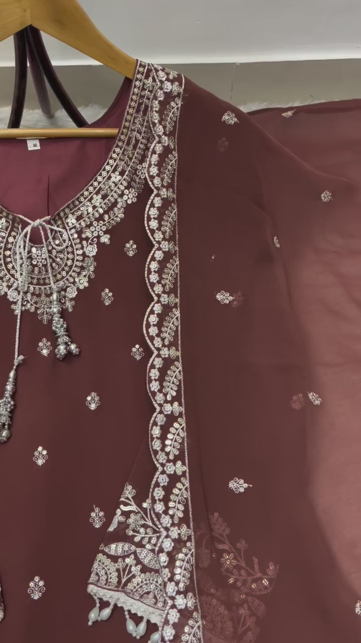 Designer Embroidered Palazzo Set for Women with Dupatta | Fox Georgette 3 Piece Set