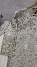 White Embroidered Silk Palazzo Suit Set for Women with Dupatta