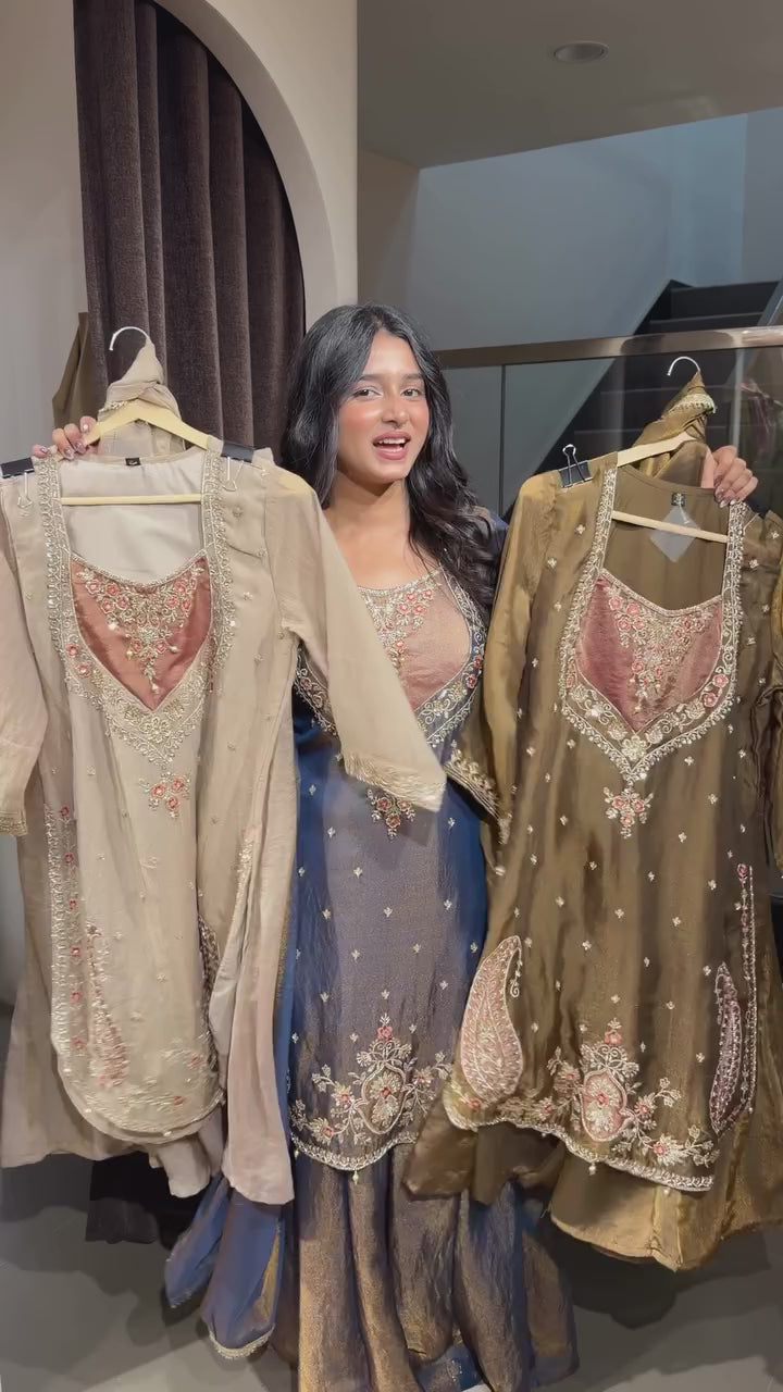 Embroidered Suit Set for Women with Palazzo & Dupatta | Festive 3 Piece Outfit