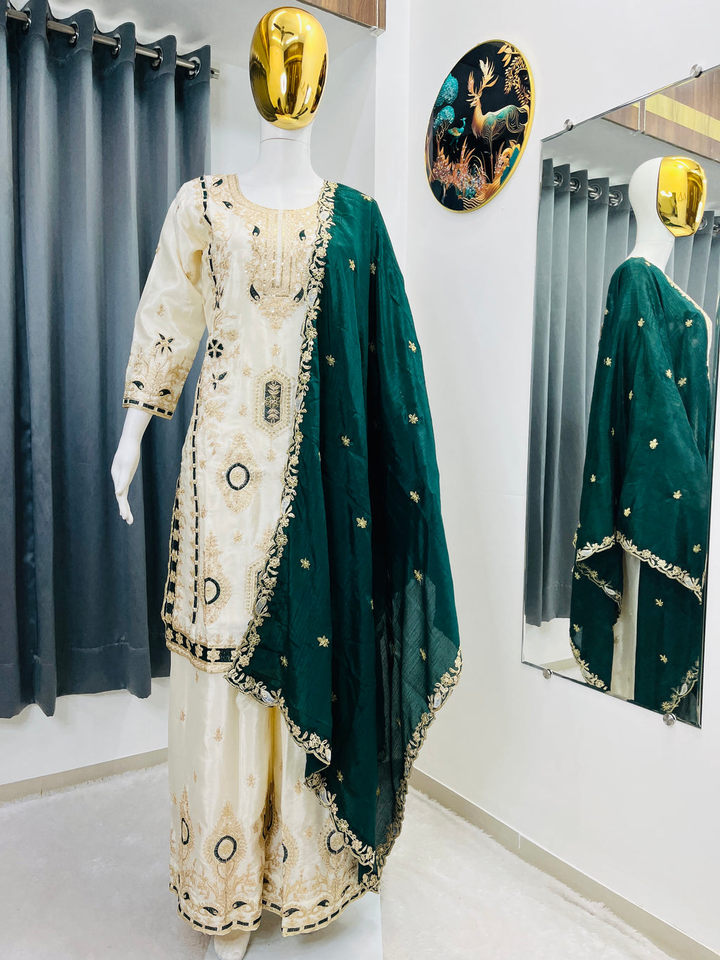 Embroidered Silk Palazzo Suit Set for Women with Dupatta