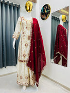 Embroidered Silk Palazzo Suit Set for Women with Dupatta