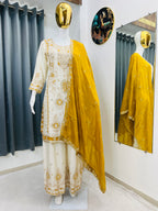 Embroidered Silk Palazzo Suit Set for Women with Dupatta