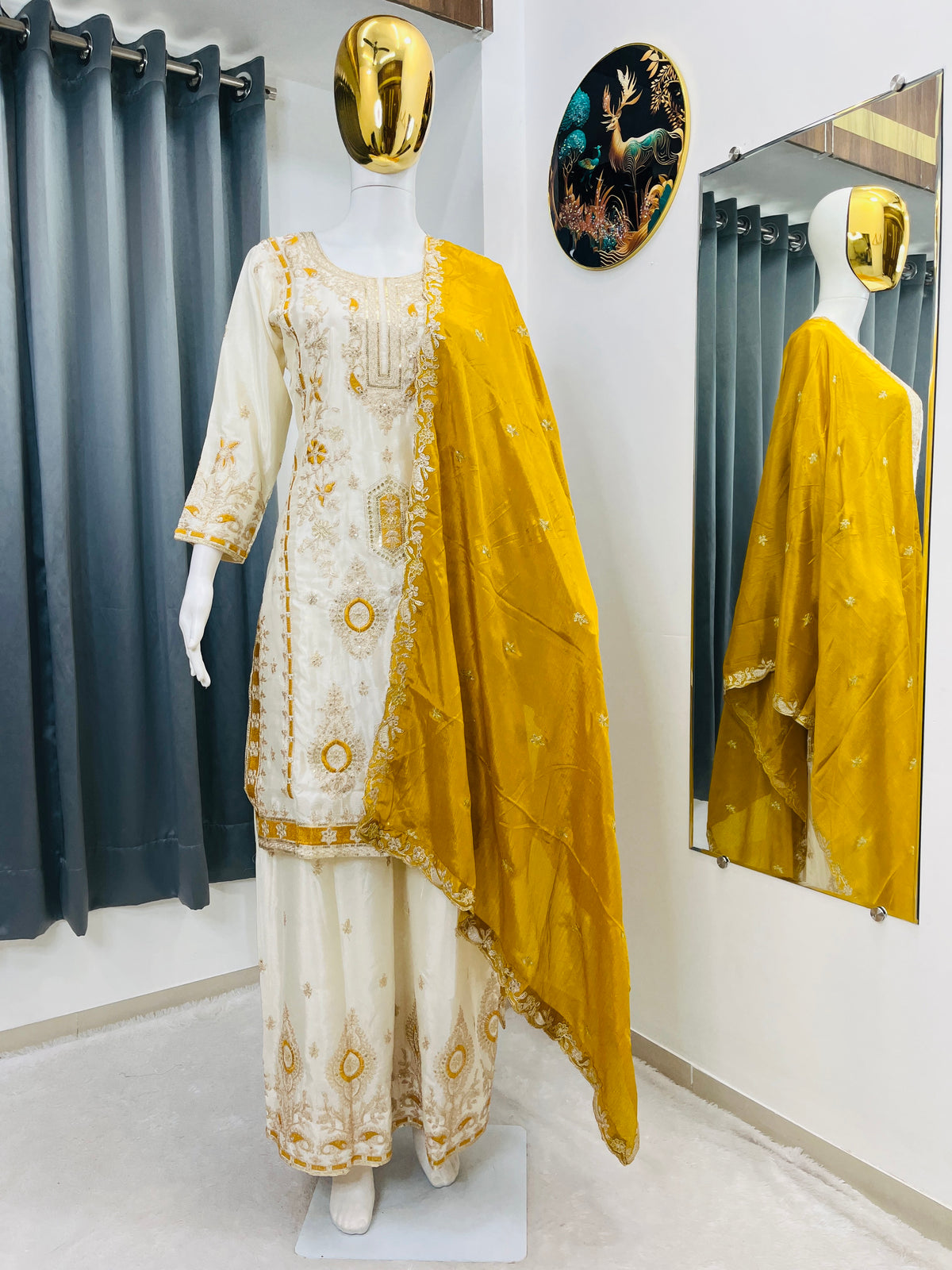 Embroidered Silk Palazzo Suit Set for Women with Dupatta