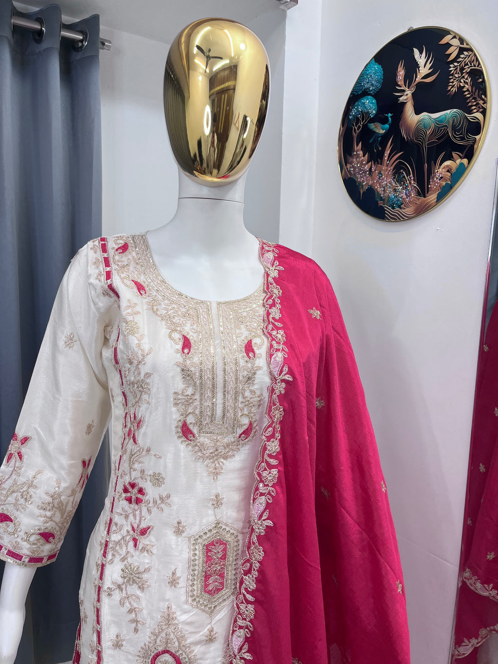Embroidered Silk Palazzo Suit Set for Women with Dupatta
