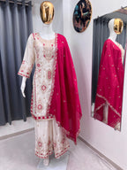 Embroidered Silk Palazzo Suit Set for Women with Dupatta