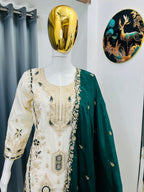 Embroidered Silk Palazzo Suit Set for Women with Dupatta
