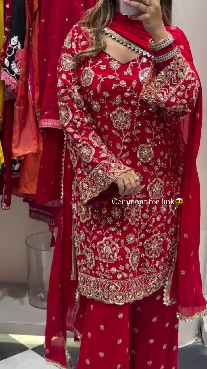 Embroidered Palazzo Suit Set for Women with Dupatta