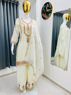 Embroidered Palazzo Set for Women with Dupatta | 3 Piece Pure Chinon Silk Festive Outfit